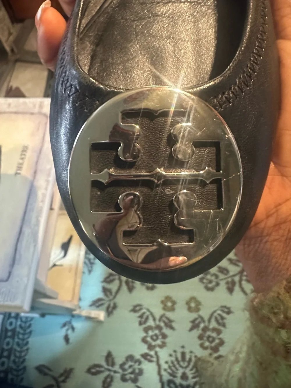 Tory Burch Black Leather Reva Logo Ballet Flats size 9